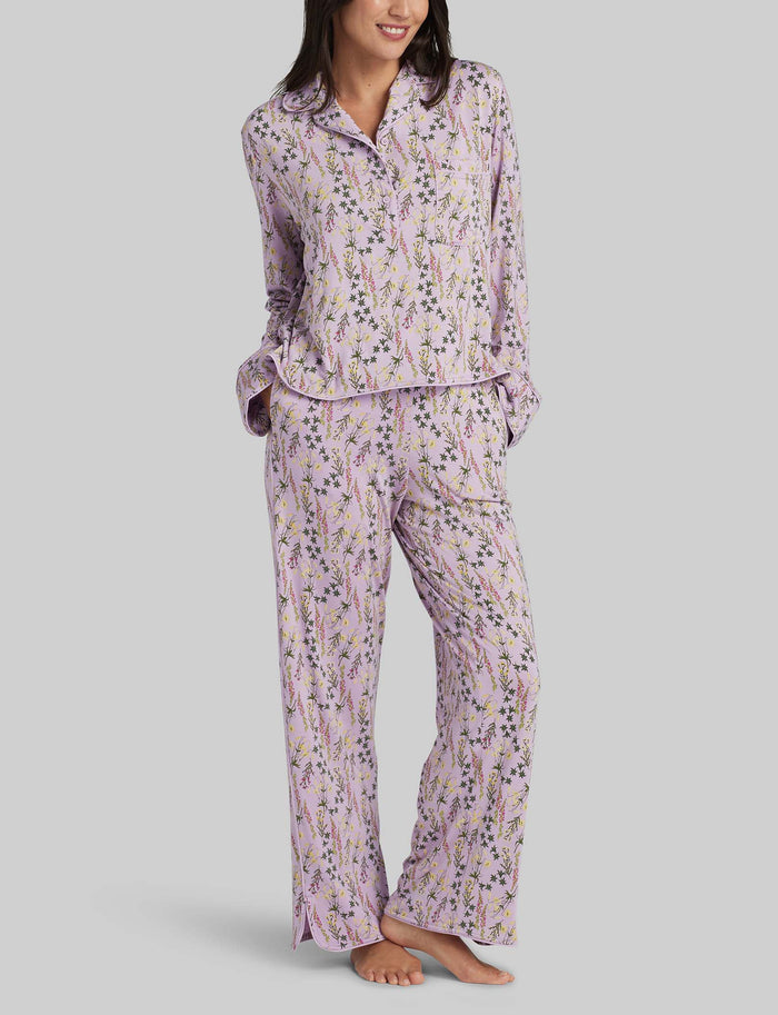 Women's Downtime Long Sleeve Pajama Top & Pant Set::Lavendula Wildflowers