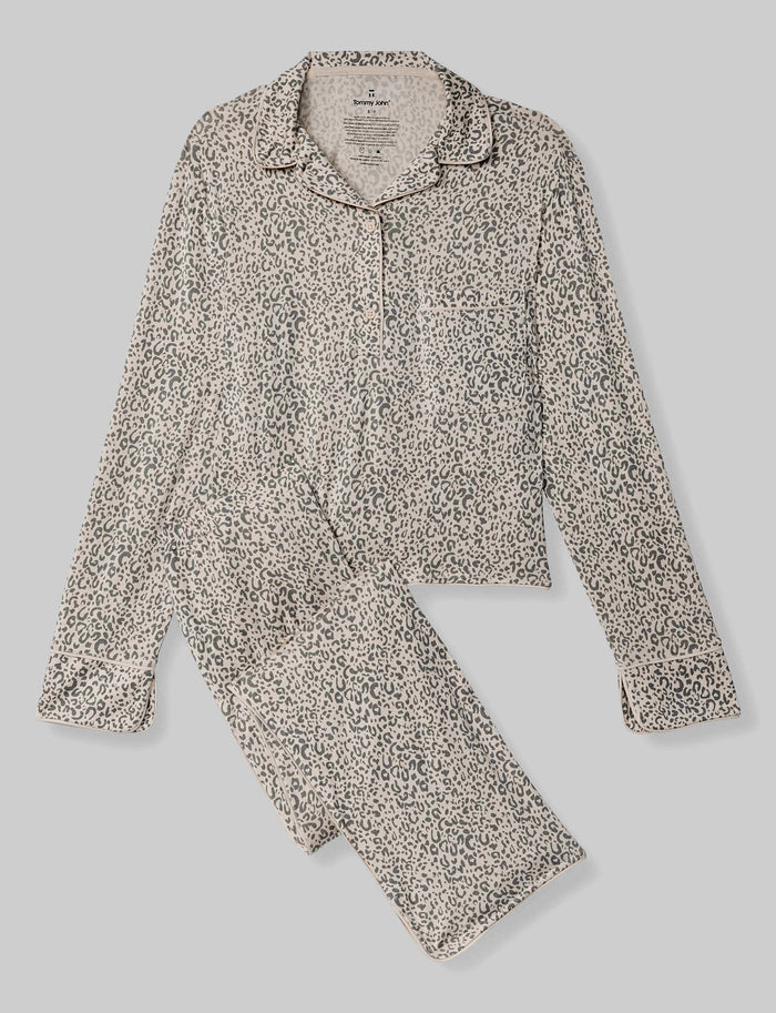 Women's Downtime Long Sleeve Pajama Top & Pant Set::Simple Leopard::Swatch