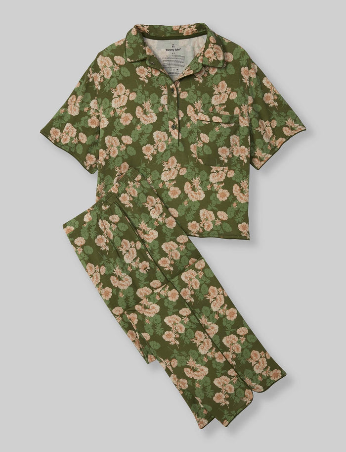 Women's Downtime Pajama Top & Pant Set::Green Shadow Floral::Swatch
