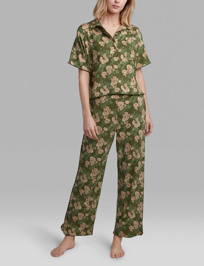 Women's Downtime Pajama Top & Pant Set::Green Shadow Floral