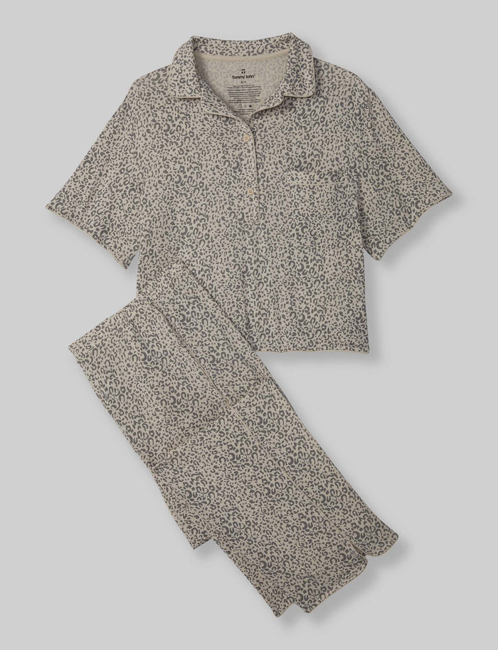 Women's Downtime Pullover Pajama Top & Pant Set::Simple Leopard::Swatch