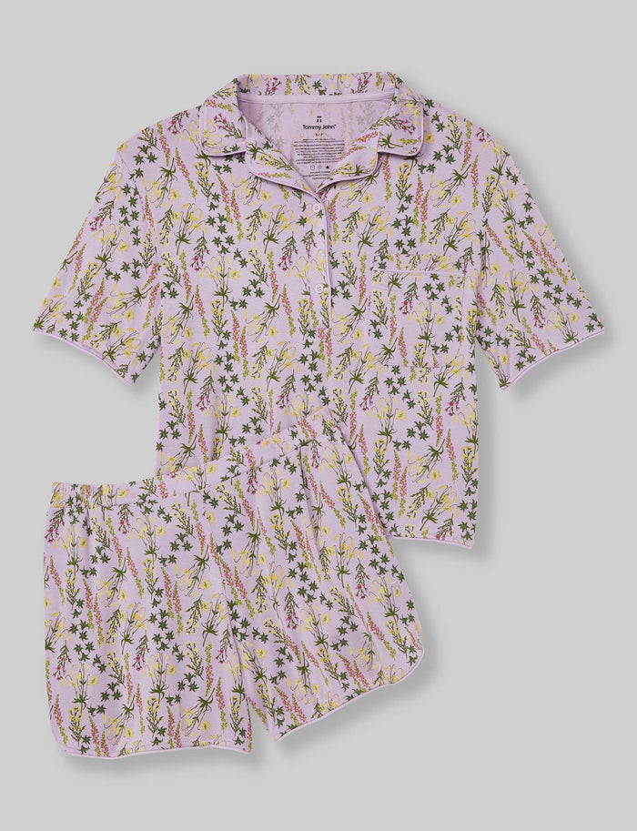 Women's Downtime Pajama Top & Short Set::Lavendula Wildflowers::Swatch