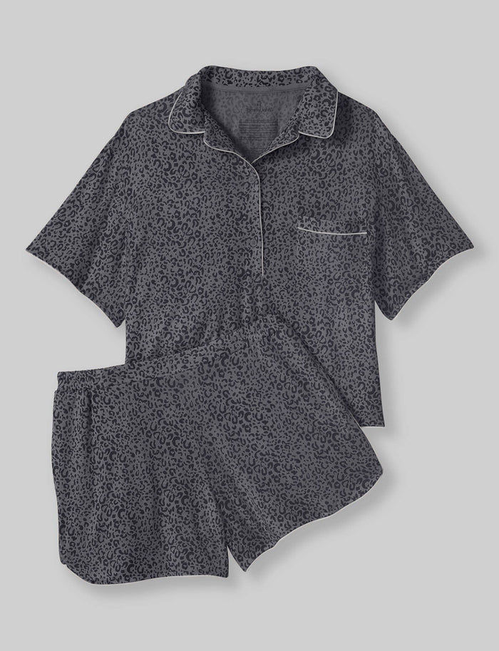 Women's Downtime Pullover Pajama Top & Short Set::Asphalt Simple Leopard::Swatch