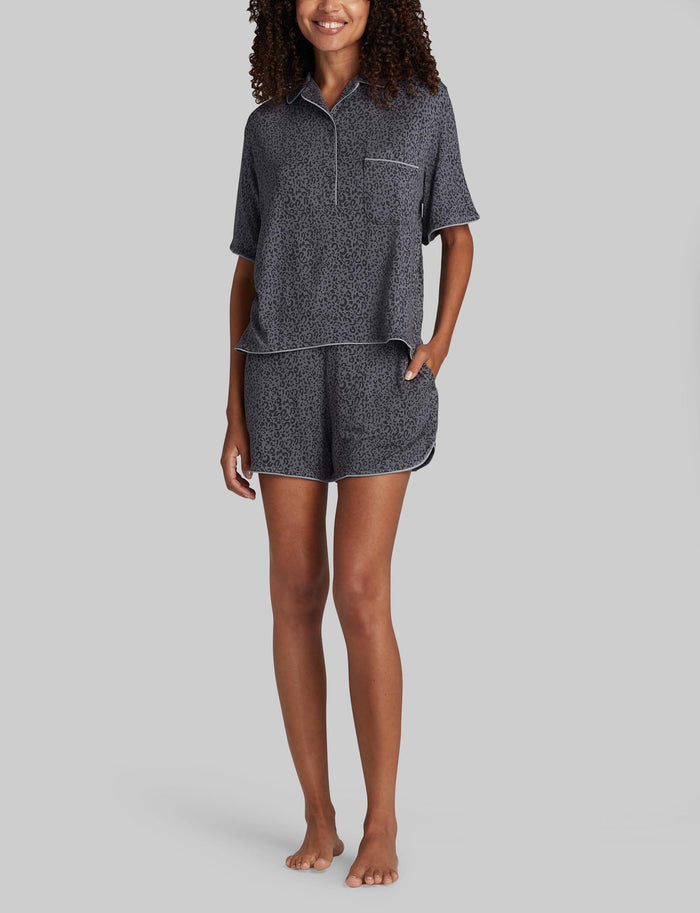 Women's Downtime Pullover Pajama Top & Short Set::Asphalt Simple Leopard