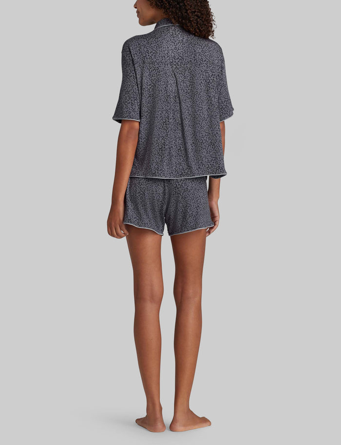 Women's Downtime Pullover Pajama Top & Short Set::Asphalt Simple Leopard