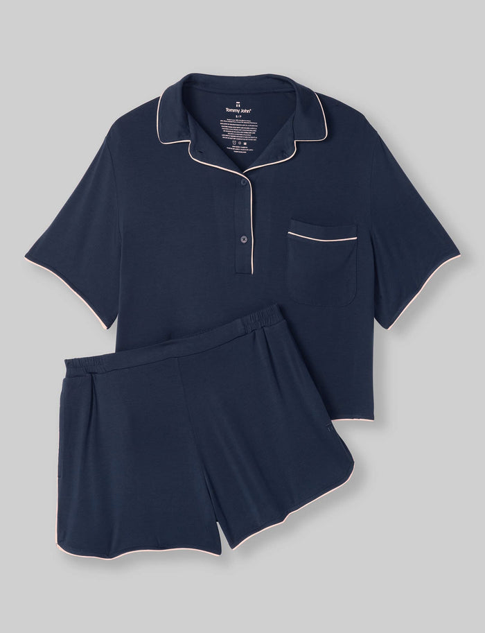 Women's Downtime Pajama Top & Short Set::Dress Blues::Swatch