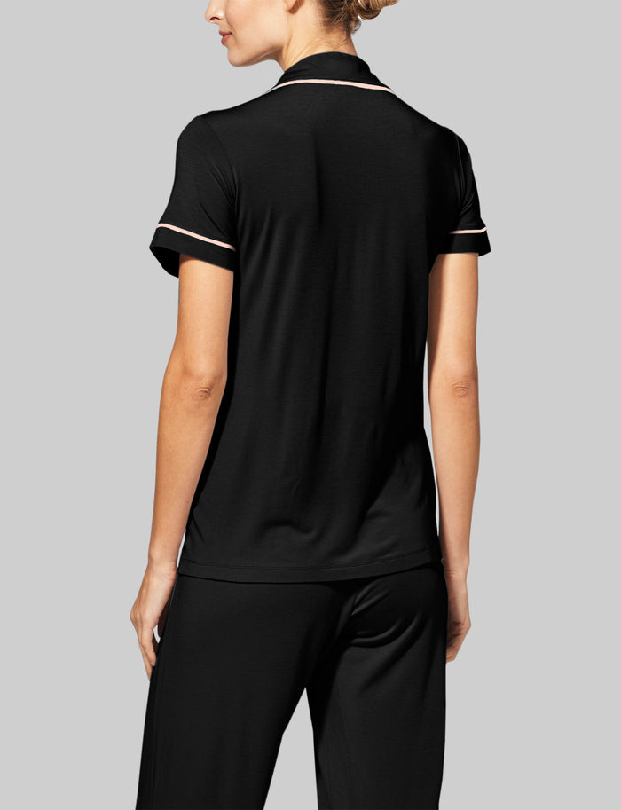 Women's Pajama Short Sleeve Top::Black/Soft Pink