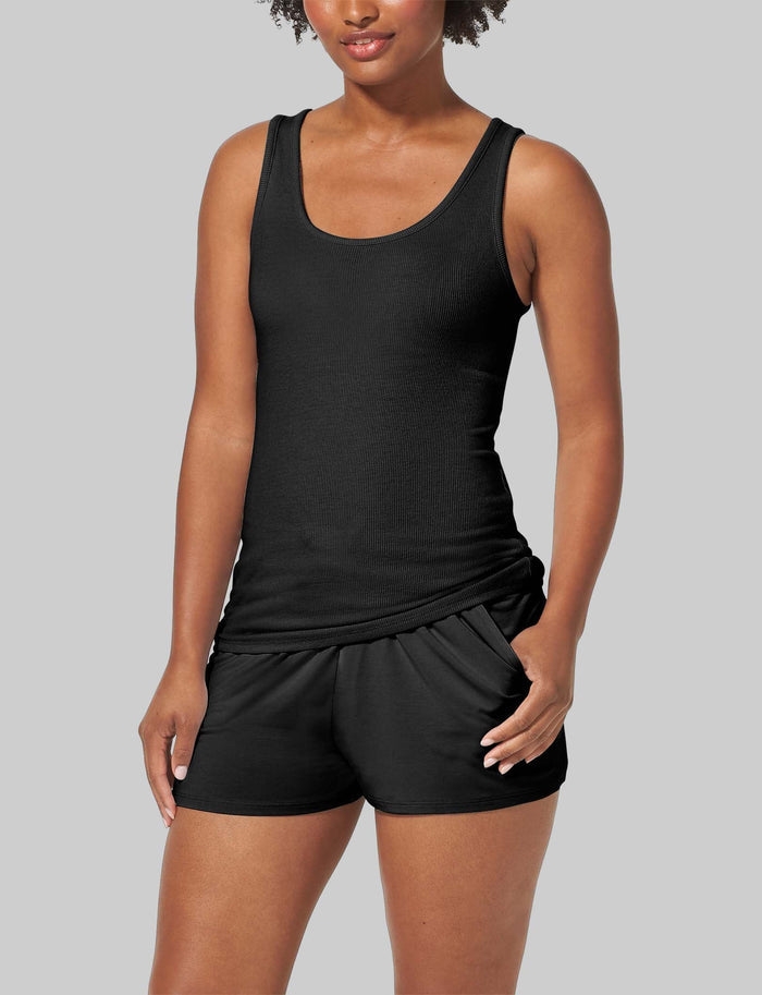 Women's Lounge Tank::Black::BR::Model is wearing Scoop Neck