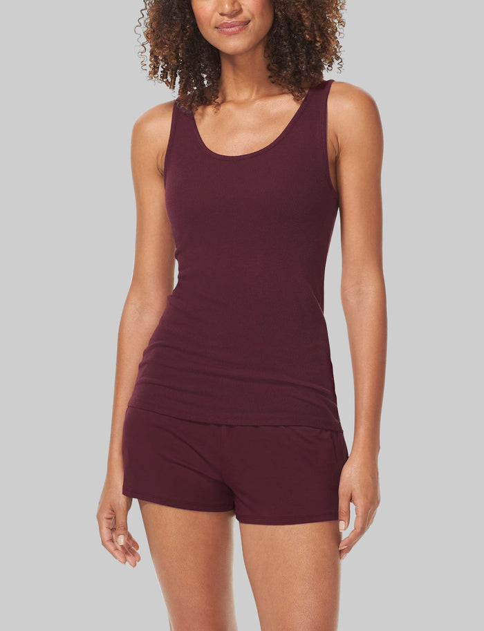 Women's Lounge Tank::Winetasting::BR::Model is wearing Scoop Neck
