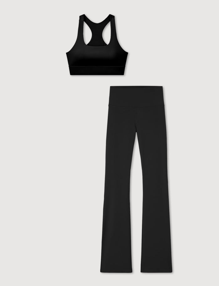 Women's Flare Legging & Sports Bra Set::Black
