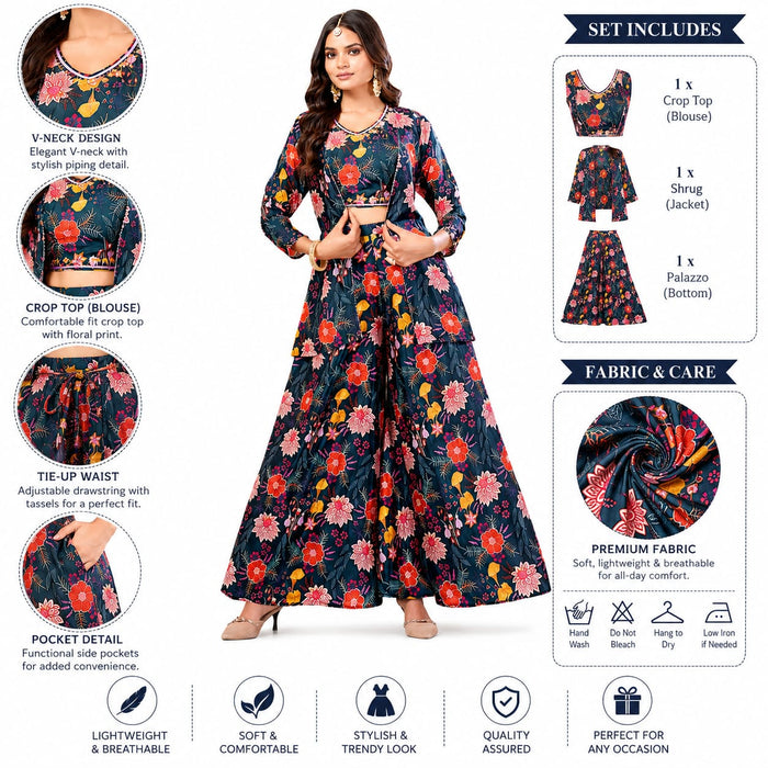 Women's Floral Crop Top Co-Ord Set