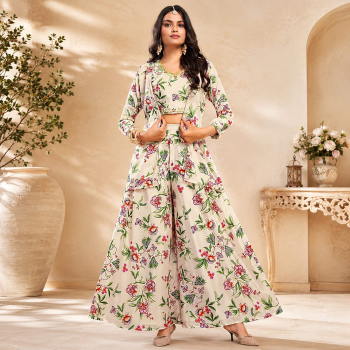 Premium Women's Floral Printed Co-Ord Set with Jacket &amp; Palazzo Pants - ANS Billion