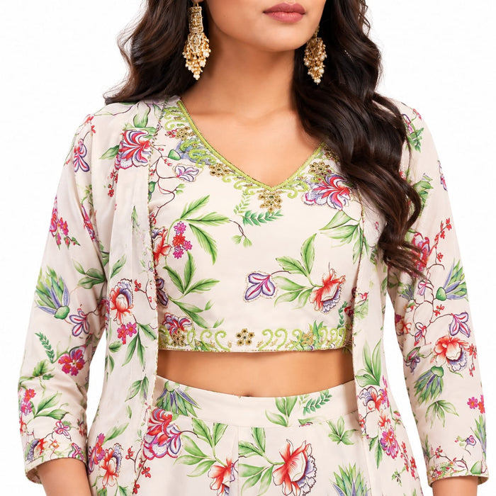 Premium Women's Floral Printed Co-Ord Set with Jacket &amp; Palazzo Pants - ANS Billion