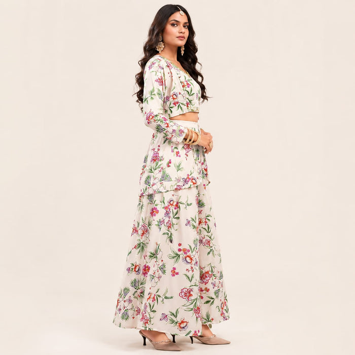 Premium Women's Floral Printed Co-Ord Set with Jacket &amp; Palazzo Pants - ANS Billion
