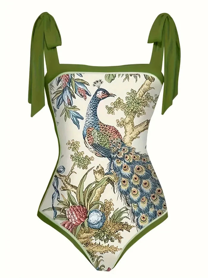 Women's Floral Print One Piece Control Swimsuit Monokini with Cover Up Beach Skirts Swimwear