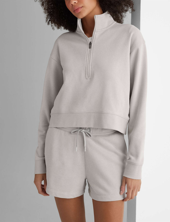 Women's French Terry Half-Zip Sweatshirt::Silver Gray