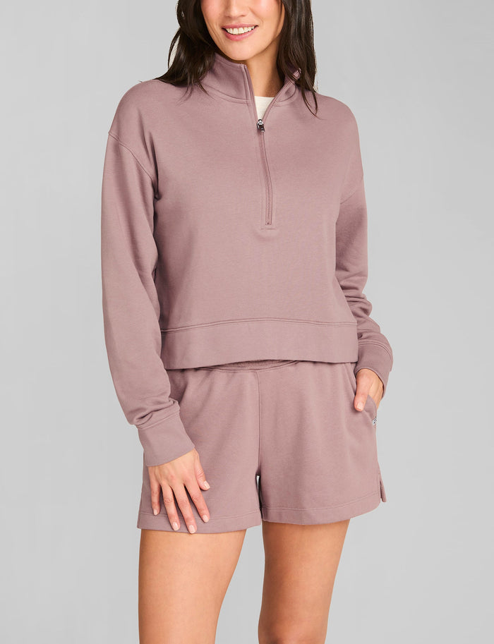 Women's French Terry Half-Zip Sweatshirt::Twilight Mauve