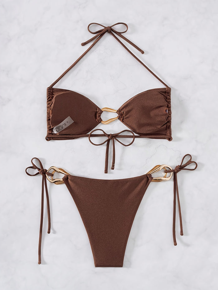 Women's Halter Bikini Sets Ring Linked Two Piece Swimsuit Cheeky Swim Bathing Suit 2026