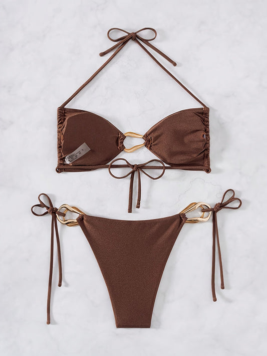 Women's Halter Bikini Sets Ring Linked Two Piece Swimsuit Cheeky Swim Bathing Suit 2026