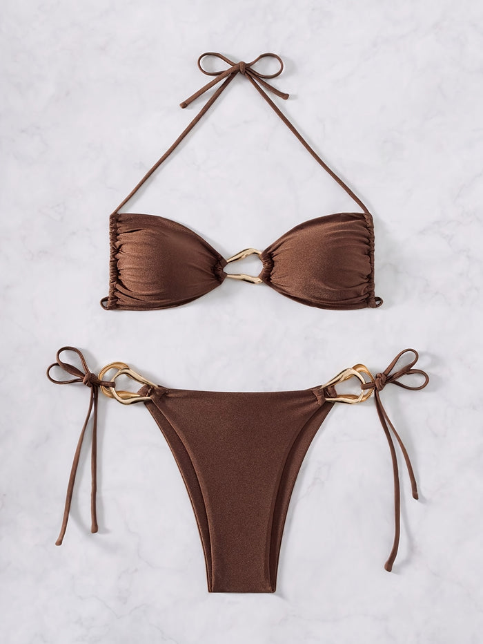 Women's Halter Bikini Sets Ring Linked Two Piece Swimsuit Cheeky Swim Bathing Suit 2026