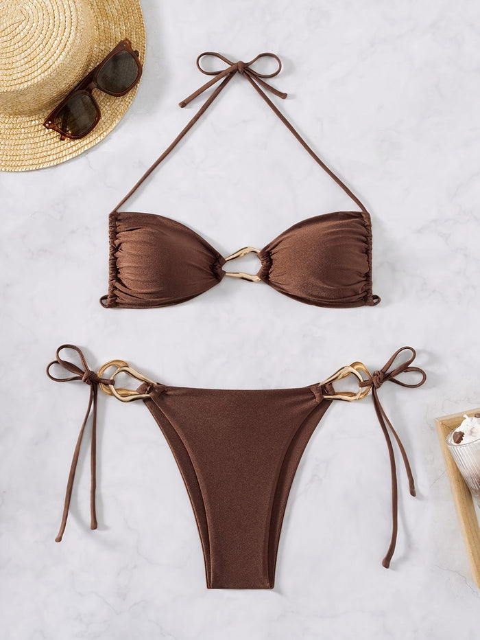 Women's Halter Bikini Sets Ring Linked Two Piece Swimsuit Cheeky Swim Bathing Suit 2026