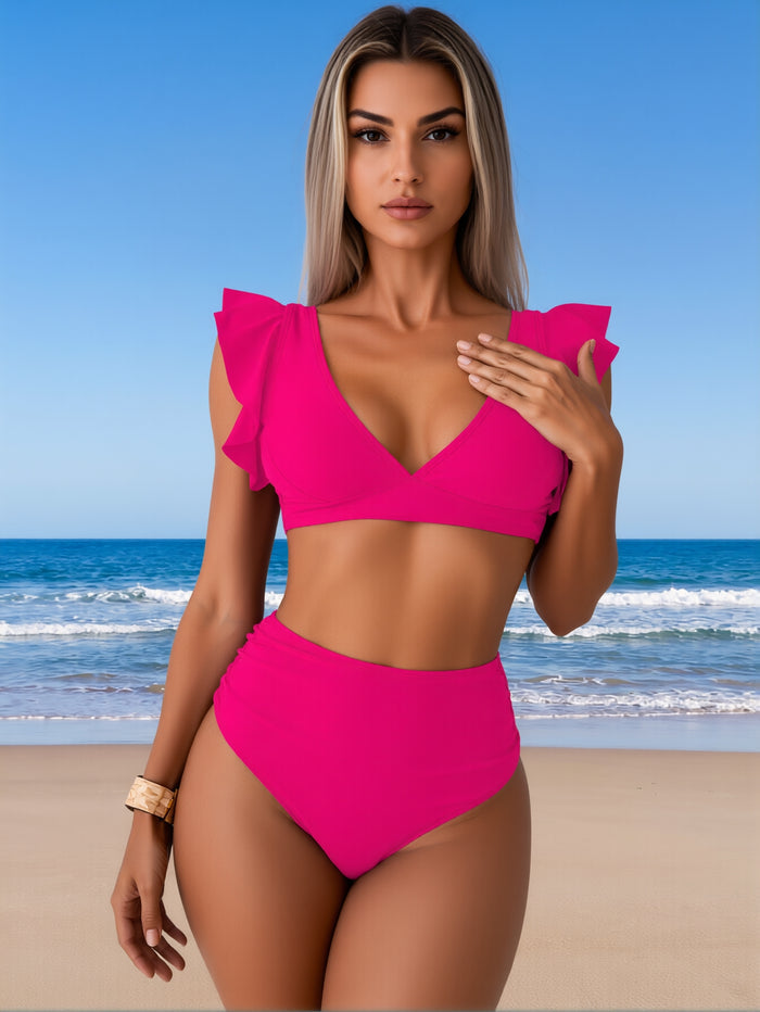 Womens High Waisted Bikini Sets Tummy Control Swimsuits Two Piece Full Coverage Cute Ruffle Bathing Suit