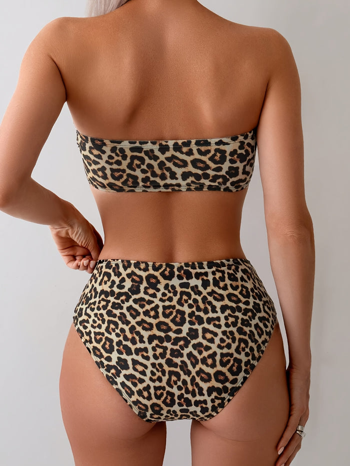 Women's High Waisted Bikini Swimsuit Two Piece Strapless Bandeau Cheeky Bathing Suits