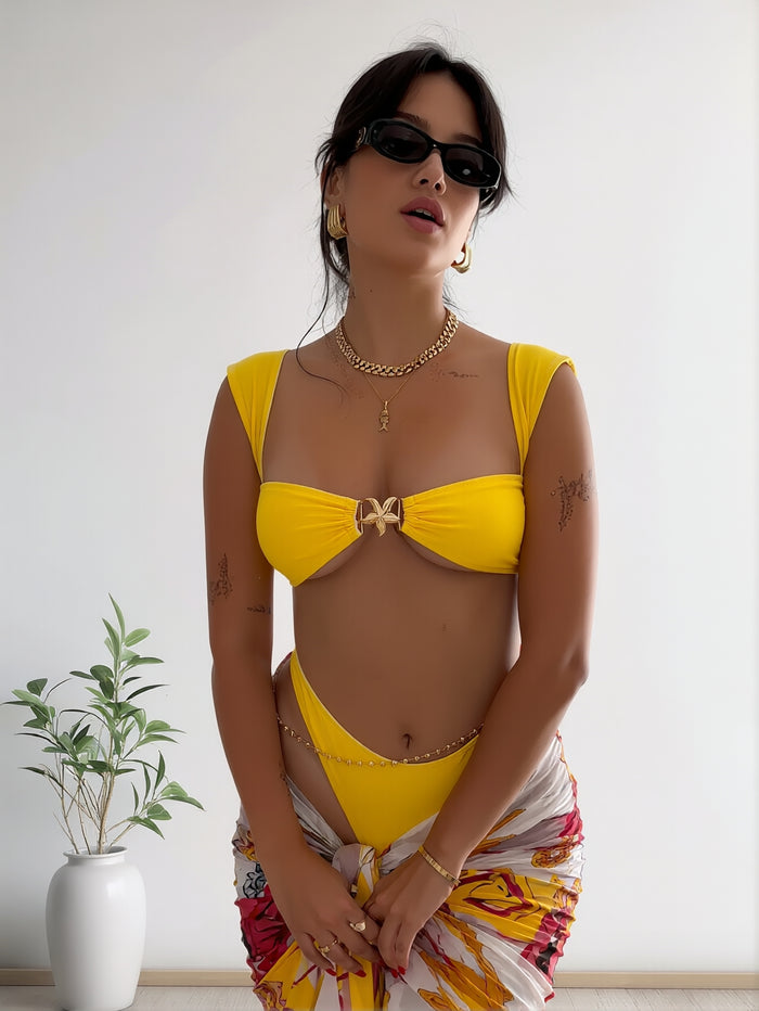 Women's High Waisted Bikini with Skirt Whip Stitch 2 Piece Swimsuits Tummy Control Bathing Suit
