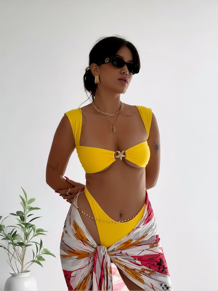 Women's High Waisted Bikini with Skirt Whip Stitch 2 Piece Swimsuits Tummy Control Bathing Suit