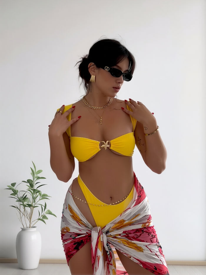 Women's High Waisted Bikini with Skirt Whip Stitch 2 Piece Swimsuits Tummy Control Bathing Suit