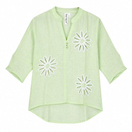 Women’s Light Green Floral Embroidered V-Neck Top product image from ANS Billion