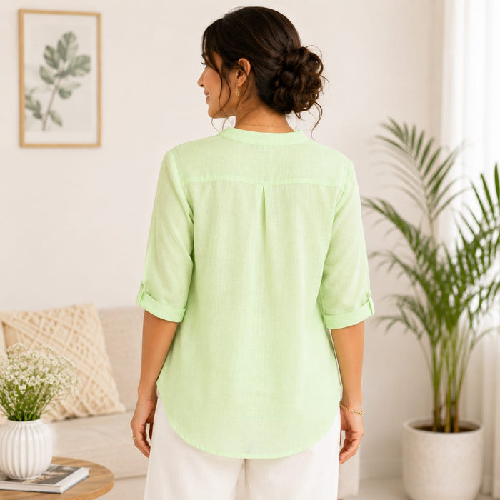 Women’s Light Green Floral Embroidered V-Neck Top