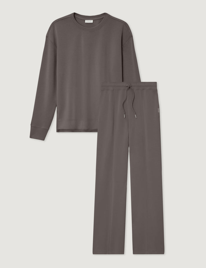 Women's Luxe Traveler Knit Long Sleeve Crew & Pant Set::Falcon