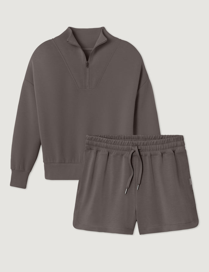 Women's Luxe Traveler Knit Quarter Zip & Mid-Rise Short Set::Falcon