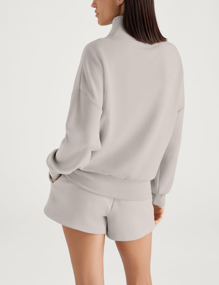 Women's Luxe Traveler Knit Quarter Zip & Mid-Rise Short Set::Ashes of Roses