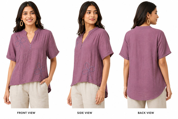 Women’s Mauve Purple Embroidered High-Low Top