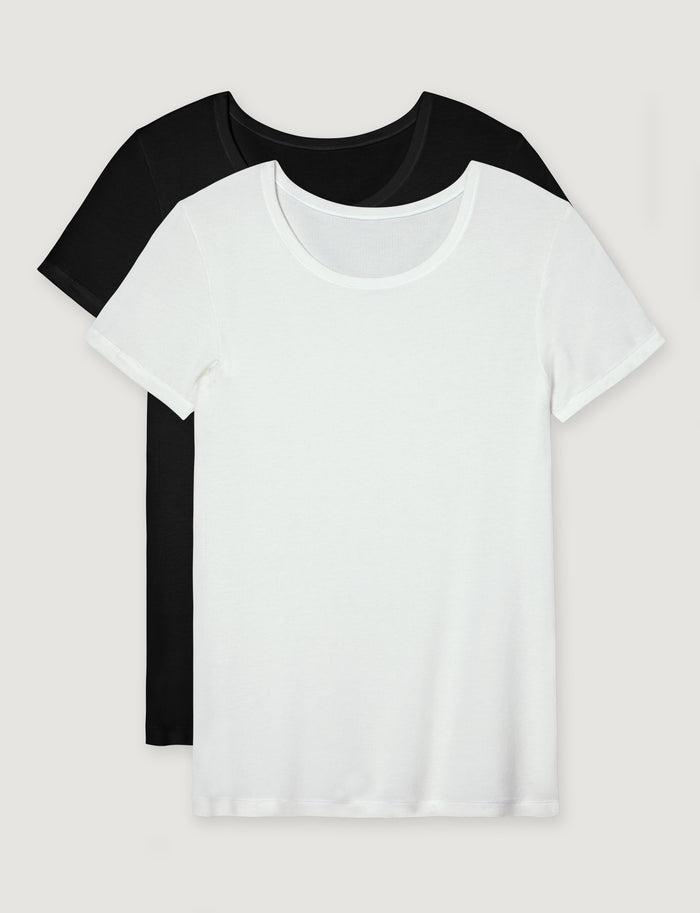 Women's Micro Rib Cap Sleeve Tee (2-Pack)::Black/Coconut Milk