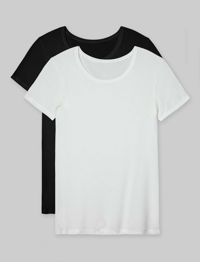 OLD::Women's Micro Rib Cap Sleeve Tee (2-Pack)::Black/Coconut Milk