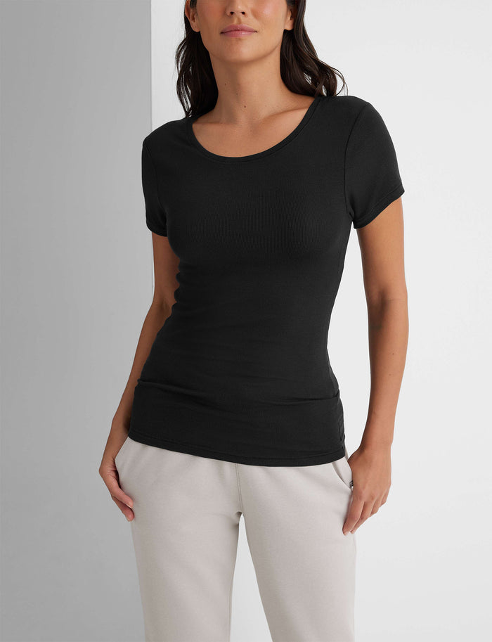 OLD::Women's Micro Rib Cap Sleeve Tee (2-Pack)::Black/Coconut Milk