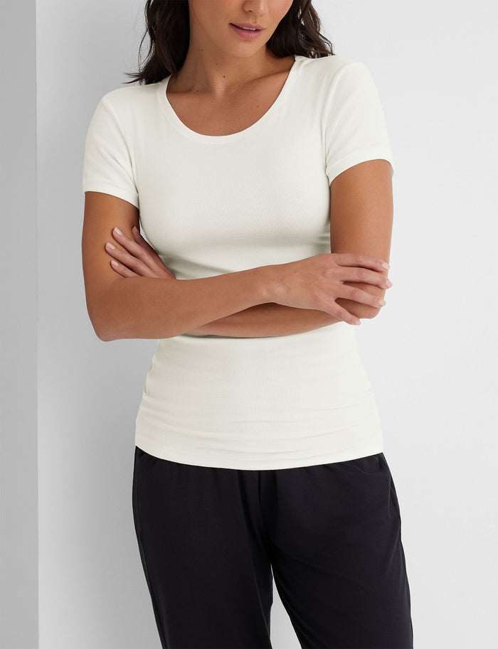OLD::Women's Micro Rib Cap Sleeve Tee (2-Pack)::Black/Coconut Milk