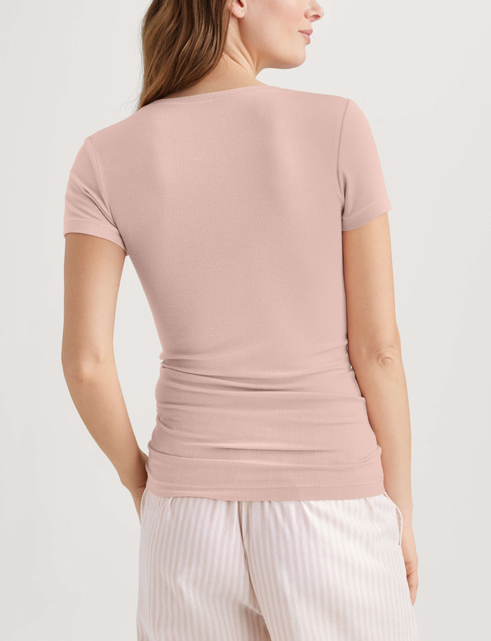Women's Micro Rib Cap Sleeve Tee::Cameo Rose
