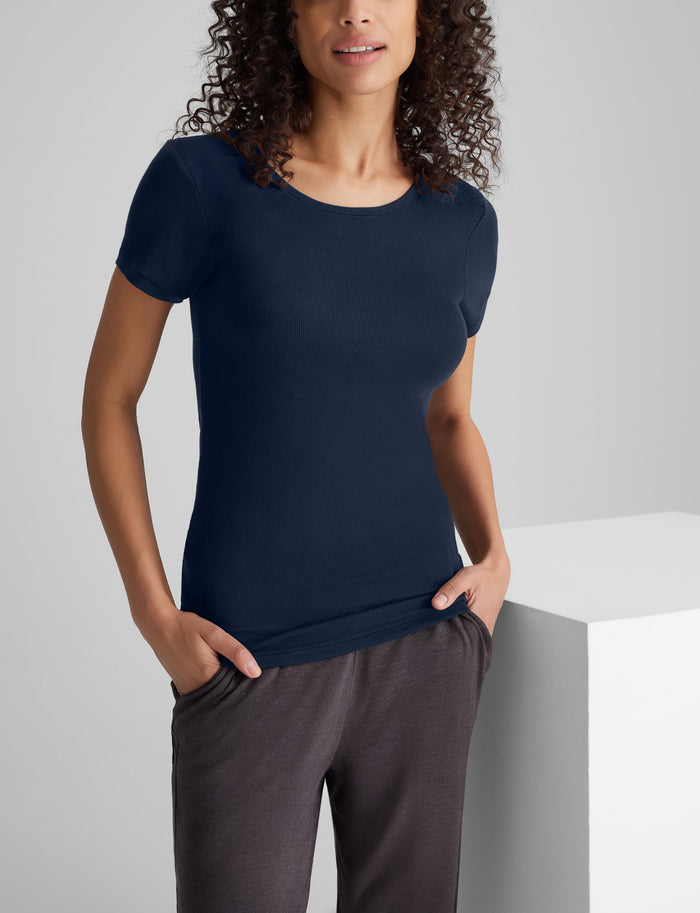 Women's Micro Rib Cap Sleeve Tee::Dress Blues