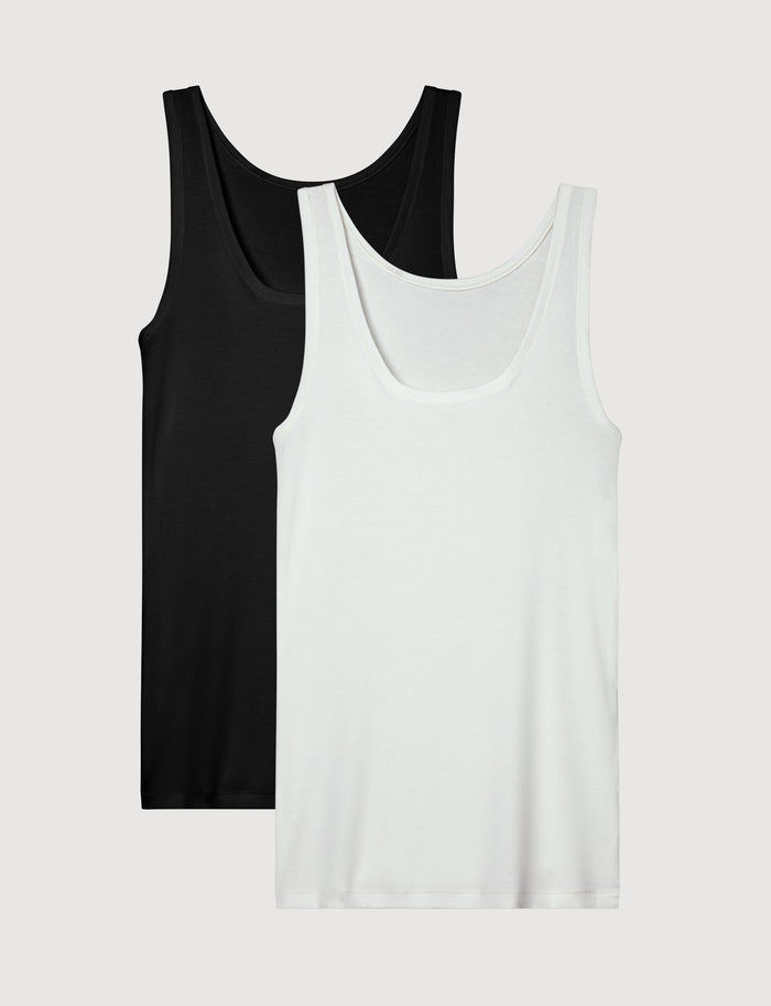 Women's Micro Rib Fitted Tank (2-Pack)::Black/White