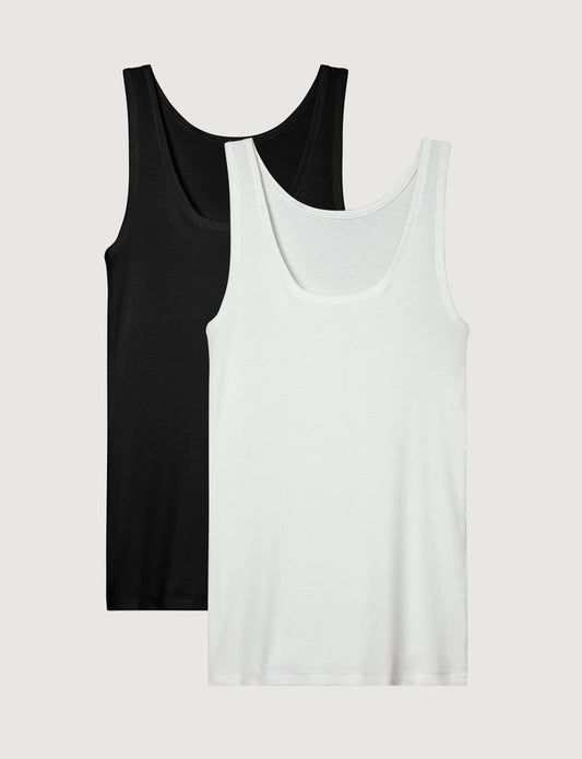 Women's Micro Rib Fitted Tank (2-Pack)::Black/White