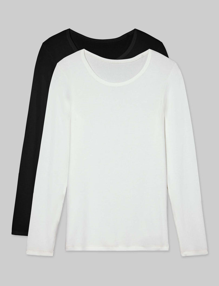 Women's Micro Rib Long Sleeve Tee (2-Pack)::Black/White