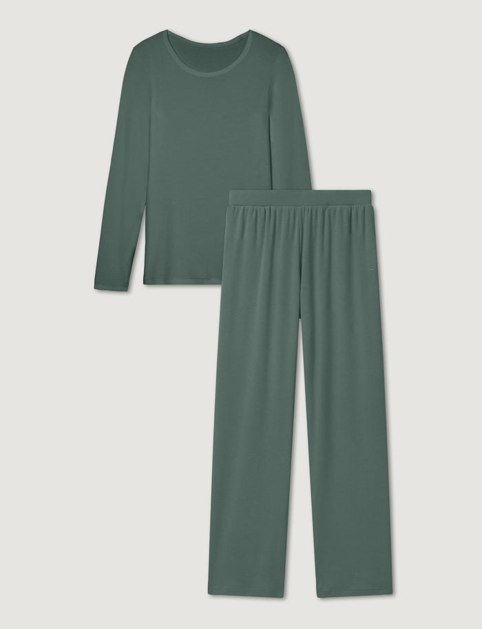 Women's Micro Rib Long Sleeve Tee & Pant Set::Dark Forest