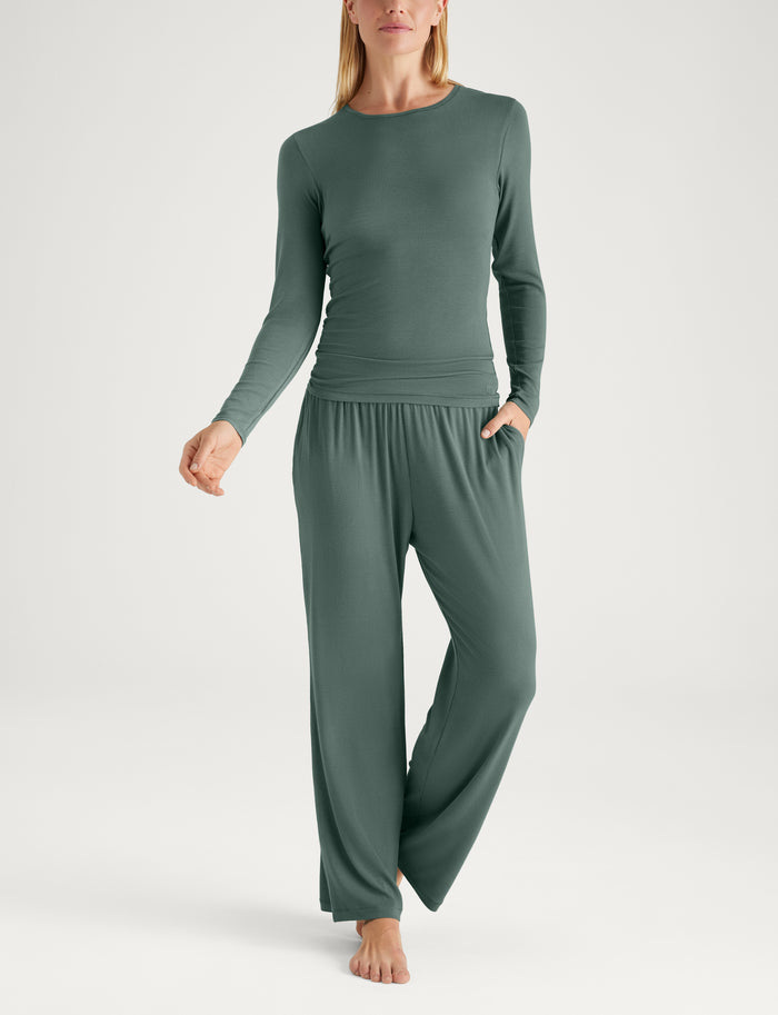 Women's Micro Rib Long Sleeve Tee & Pant Set::Dark Forest