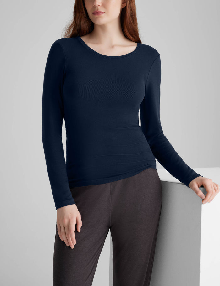Women's Micro Rib Long Sleeve Tee::Dress Blues