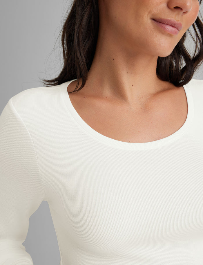 OLD::Women's Micro Rib Long Sleeve Tee::White