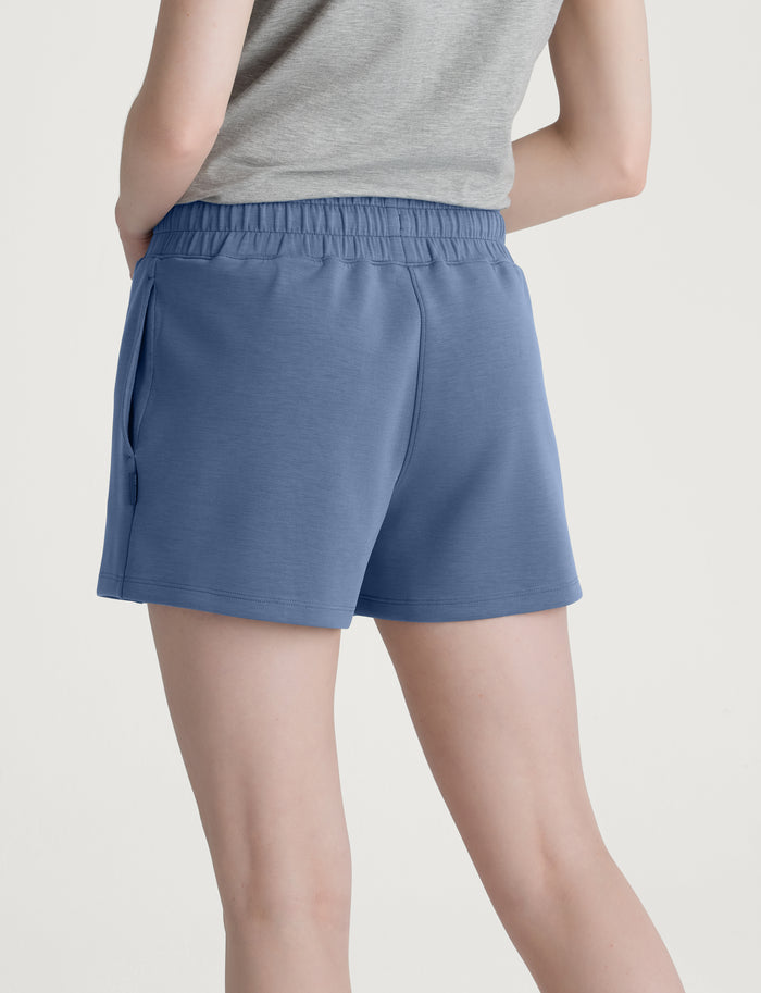 Women's Micro Rib Tank & Luxe Traveler Knit Short Set::Black Micro/Vintage Indigo